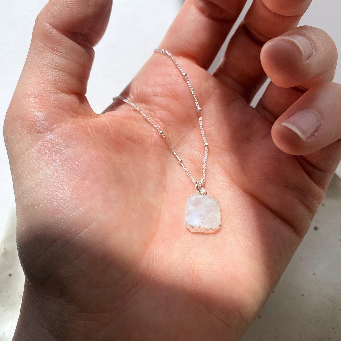 Moonstone Gem Slice Necklace | Intuition (Silver)