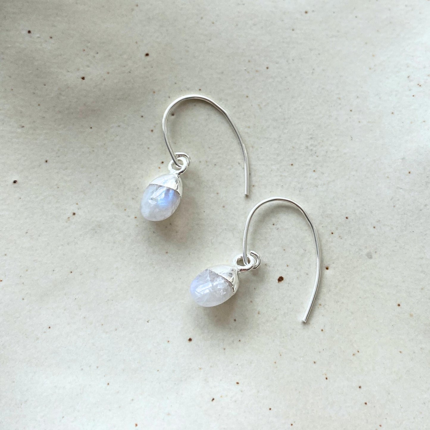 Moonstone Tiny Tumbled Ear Wire Earrings | Intuition (Silver)