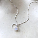 Moonstone Tumbled & Moon Necklace | Intuition (Silver)