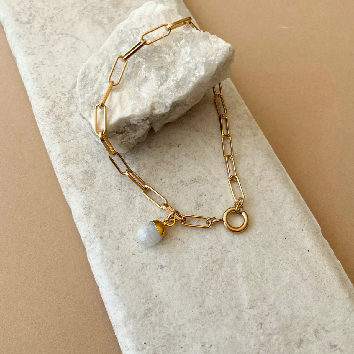 Moonstone Tiny Tumbled Chunky Chain Bracelet | Intuition (Gold Plated)