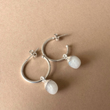 Moonstone Tiny Tumbled Hoop Earrings | Intuition (Silver)