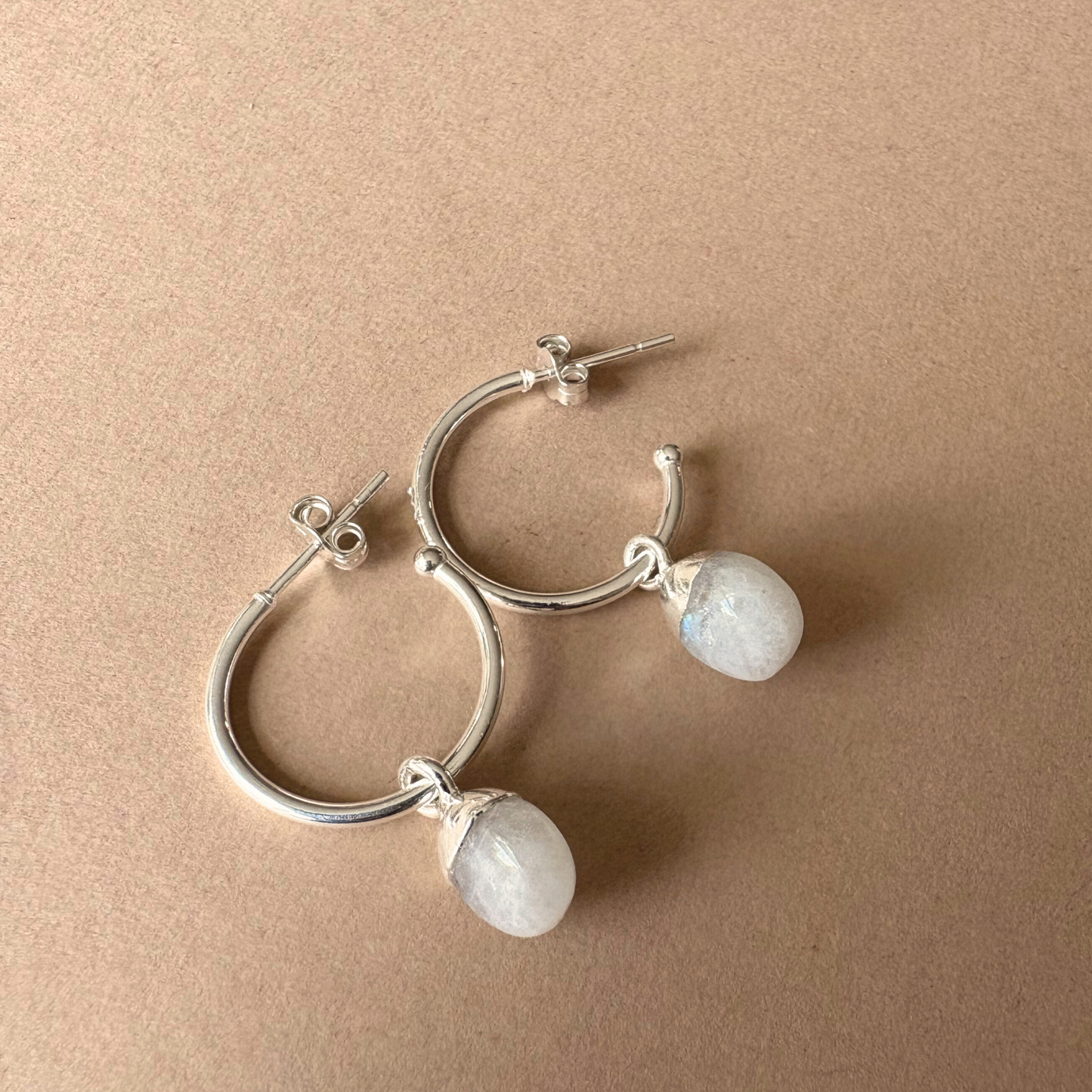 Moonstone Tiny Tumbled Hoop Earrings | Intuition (Silver)