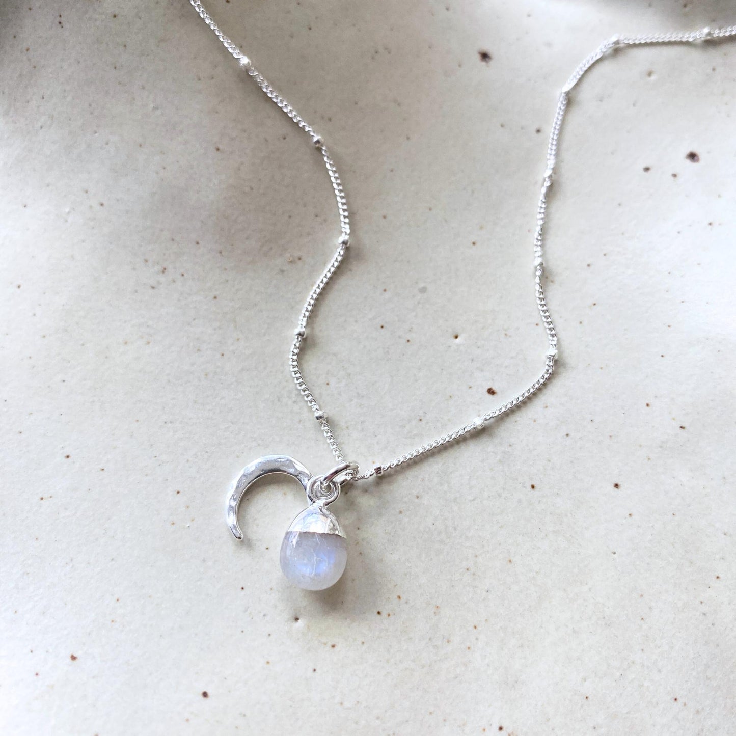 Bridesmaid | Tumbled Gemstone & Moon Necklace (Silver)