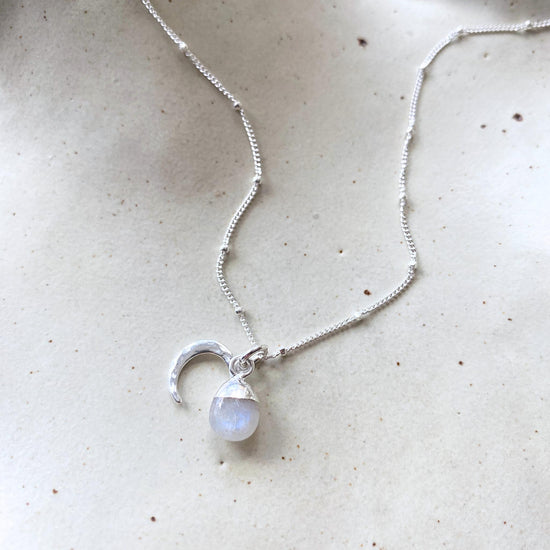 Bridesmaid | Tumbled Gemstone & Moon Necklace (Silver)