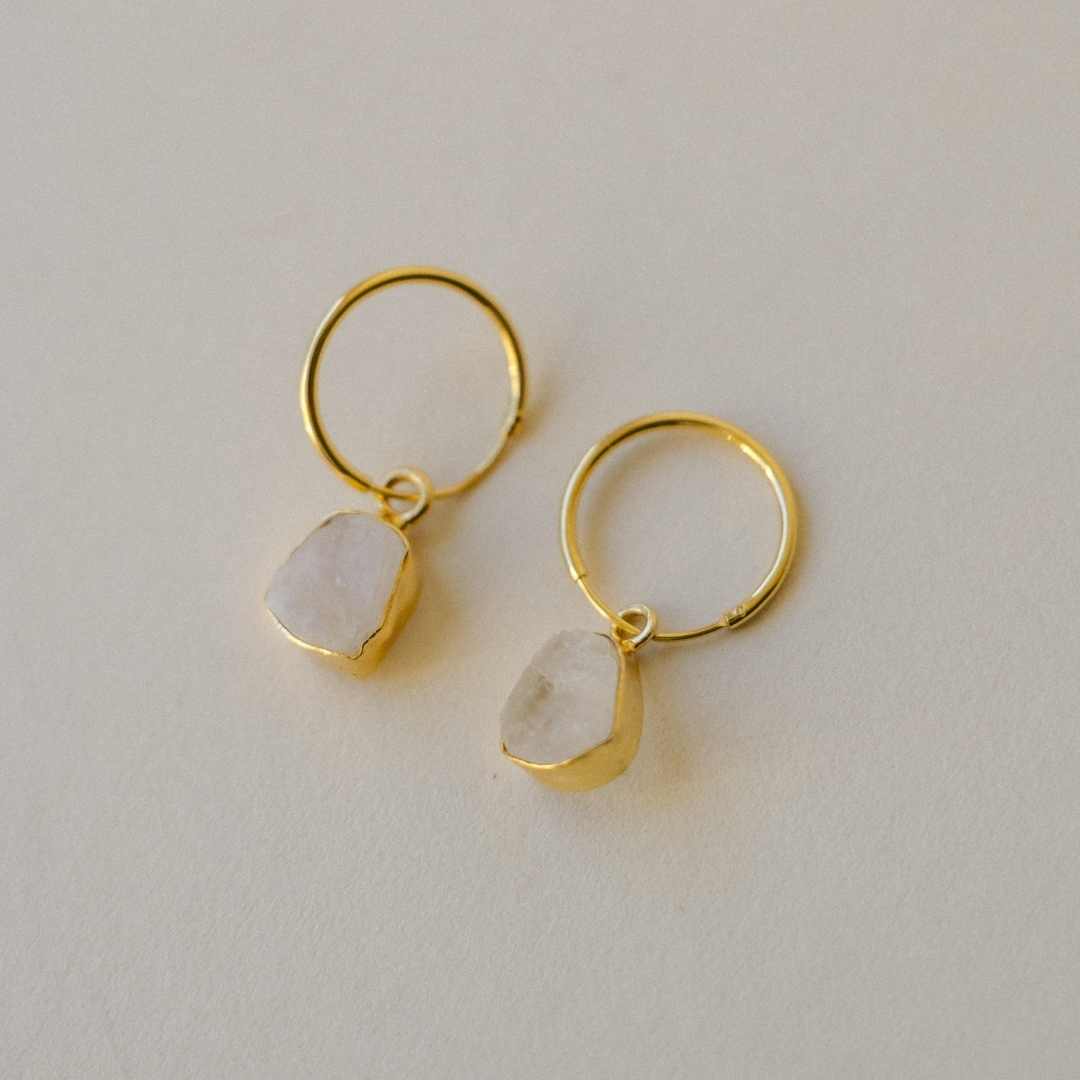 Moonstone Carved Hoop Earrings | Intuition (Gold Fill)