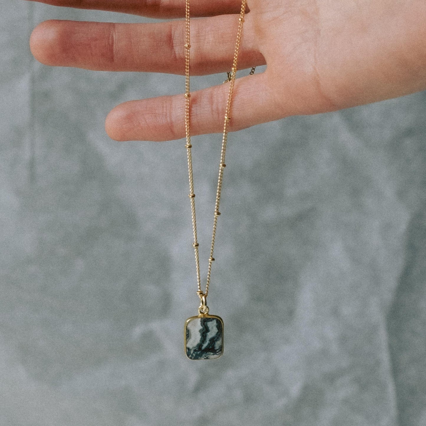 Moss Agate Gem Slice Necklace | New Beginnings (Gold Plated)