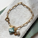 Moss Agate Gem Slice Triple Chunky Chain Bracelet | New Beginnings (Gold Plated)