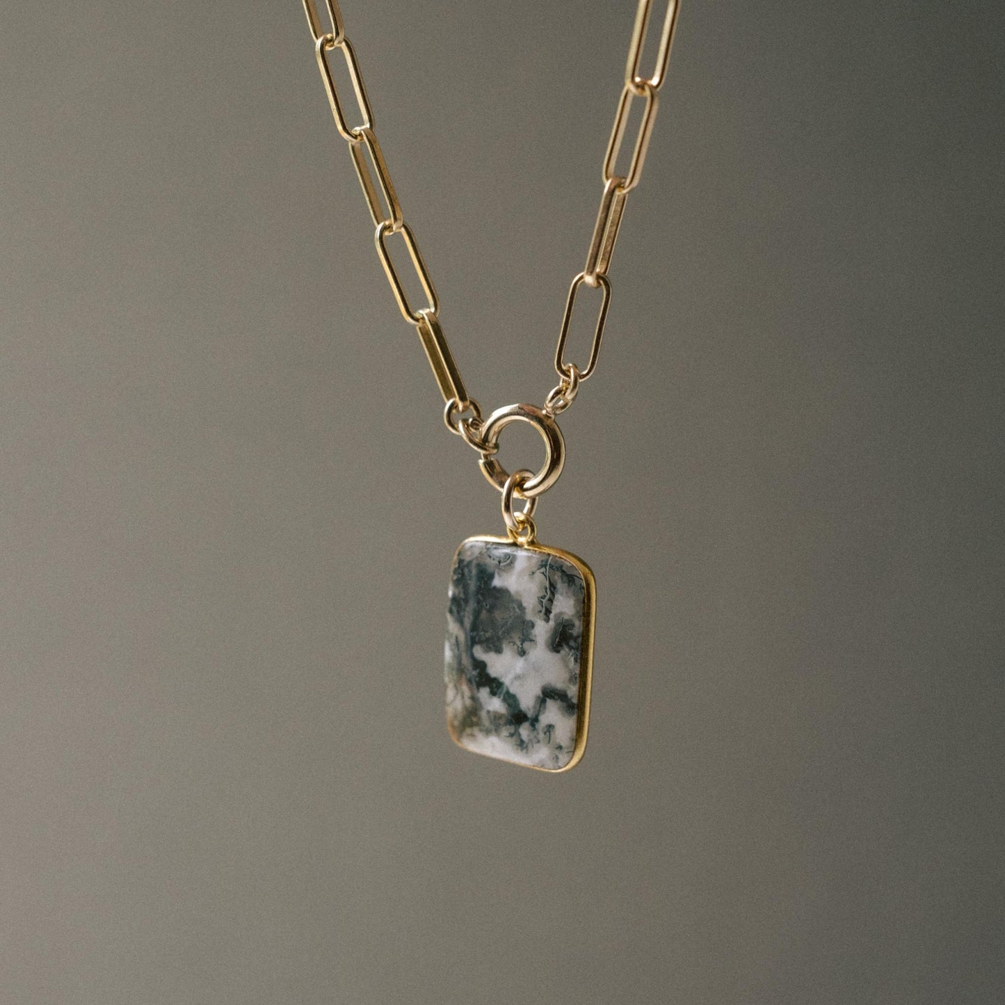 Moss Agate Large Gem Slice Chunky Chain Necklace | New Beginnings (Gold Plated)