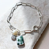 Moss Agate Gem Slice Triple Chunky Chain Bracelet | New Beginnings (Silver)