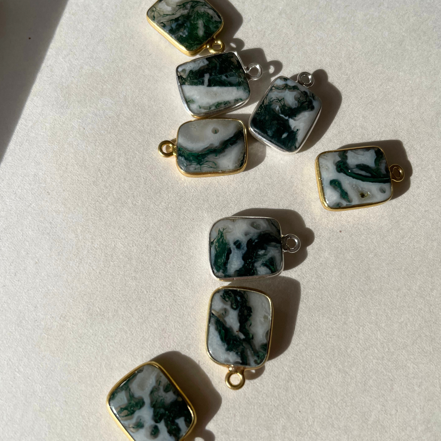 Moss Agate Gem Slice Triple Chunky Chain Necklace | New Beginnings (Gold Plated)