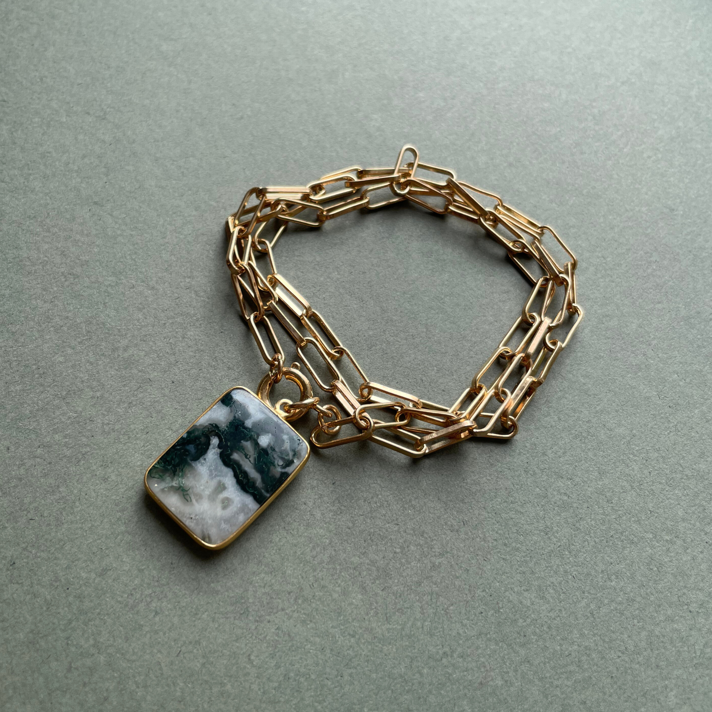 Moss Agate Large Gem Slice Chunky Chain Necklace | New Beginnings (Gold Plated)