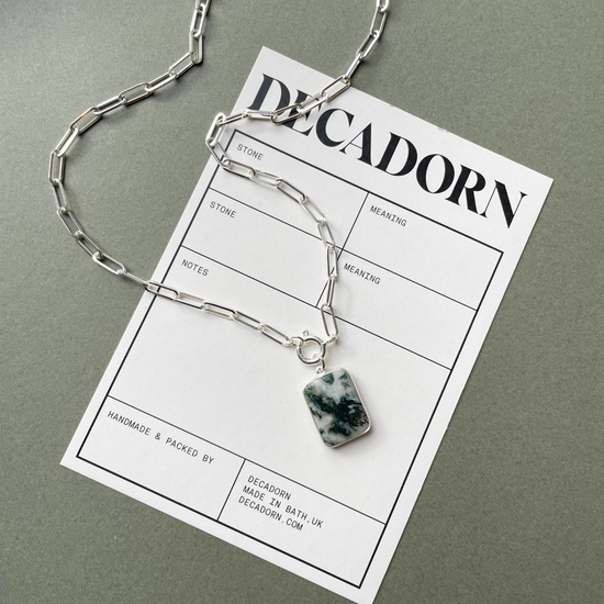 Moss Agate Large Gem Slice Chunky Chain Necklace | New Beginnings (Silver)