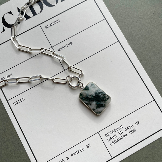 Moss Agate Large Gem Slice Chunky Chain Necklace | New Beginnings (Silver)