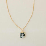 Moss Agate Gem Slice Necklace | New Beginnings (Gold Plated)