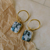 Moss Agate Gem Slice Hoop Earrings | New Beginnings (Gold)