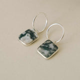 Moss Agate Gem Slice Hoop Earrings | New Beginnings (Silver)