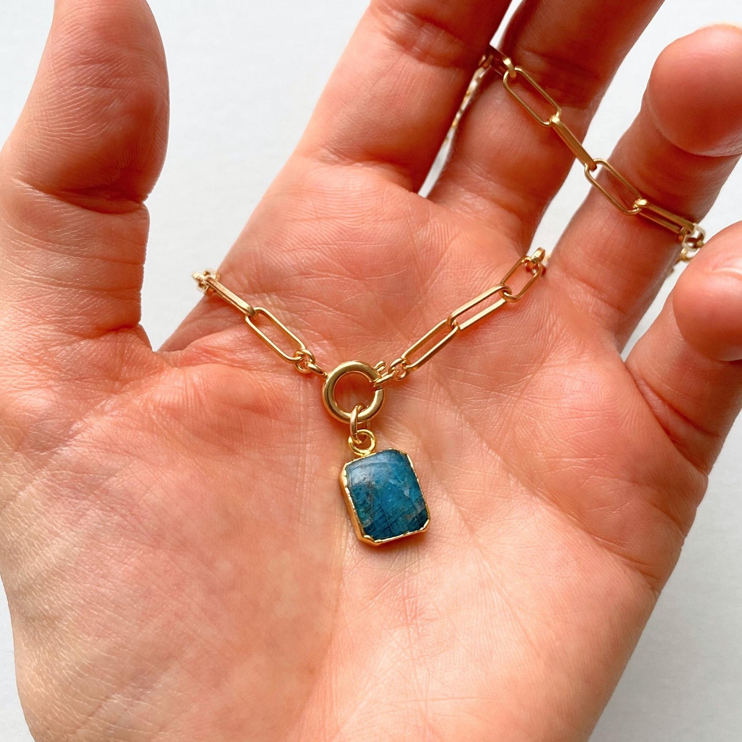 Neon Apatite Gem Slice Chunky Chain Necklace | Dream (Gold Plated)
