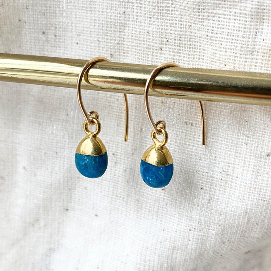 Neon Apatite Tiny Tumbled Ear Wire Earrings | Dream (Gold Fill)