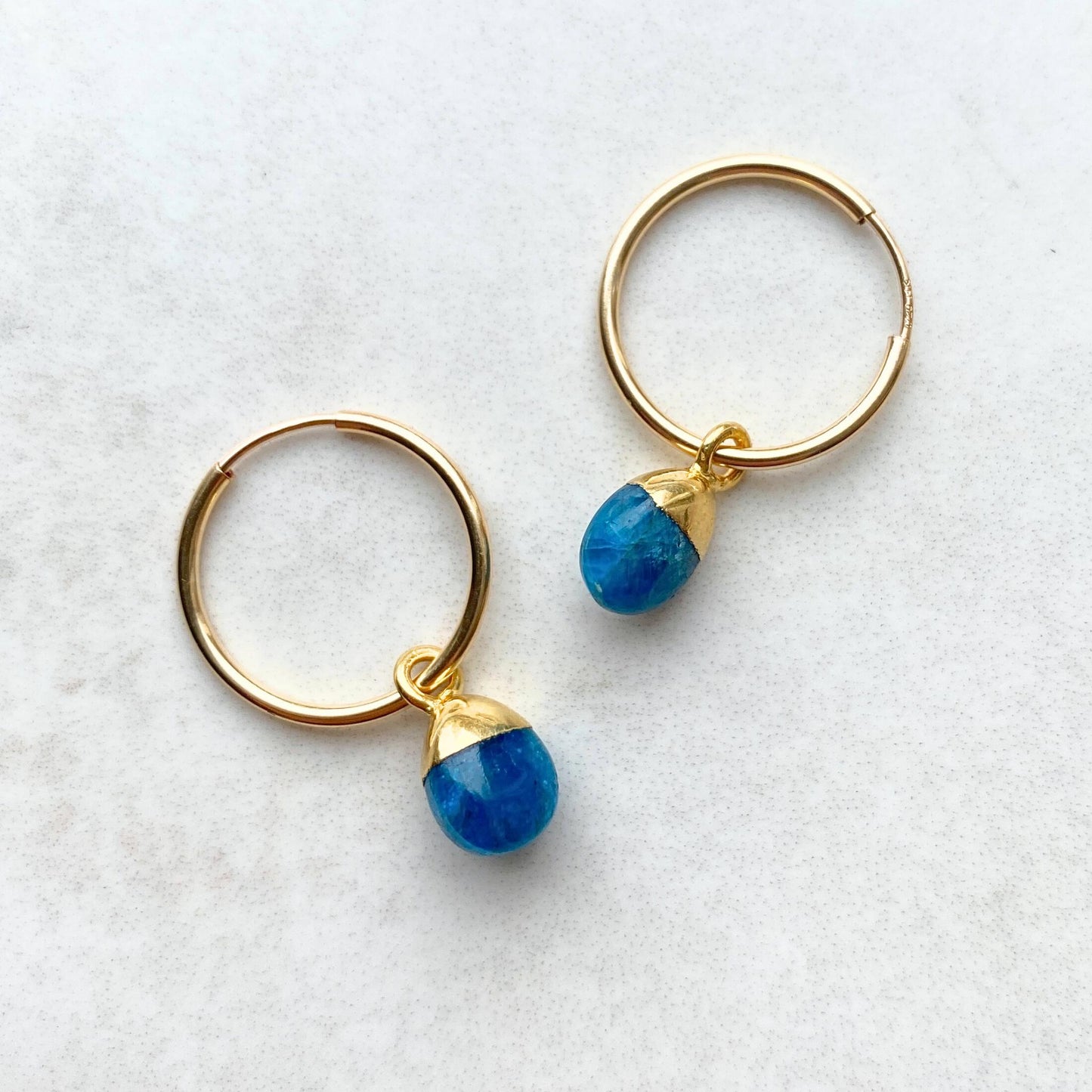 Neon Apatite Tiny Tumbled Hoop Earrings | Dream (Gold Fill)