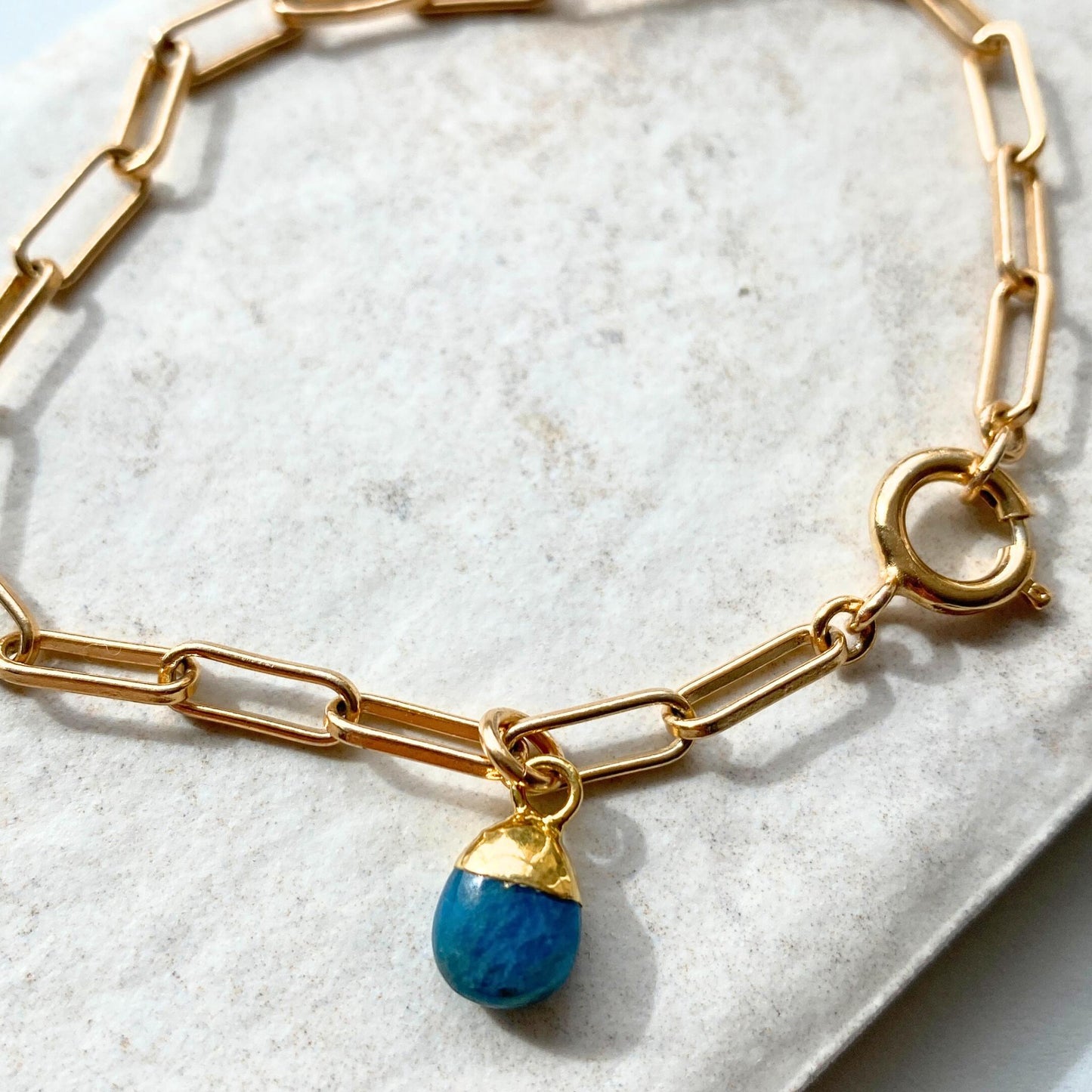 Neon Apatite Tiny Tumbled Chunky Chain Bracelet | Dream (Gold Plated)