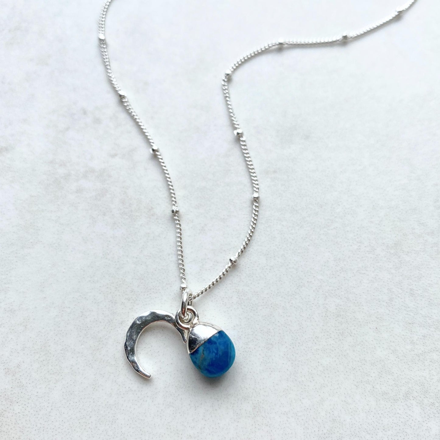 Bridesmaid | Tumbled Gemstone & Moon Necklace (Silver)