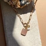 Peach Moonstone Gem Slice Triple Necklace | Inner Strength (Gold Plated)