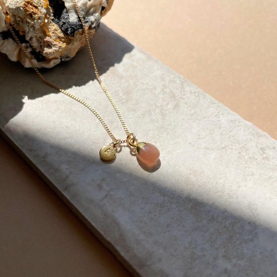 Peach Moonstone Tiny Tumbled Necklace | Inner Strength (Gold Plated)