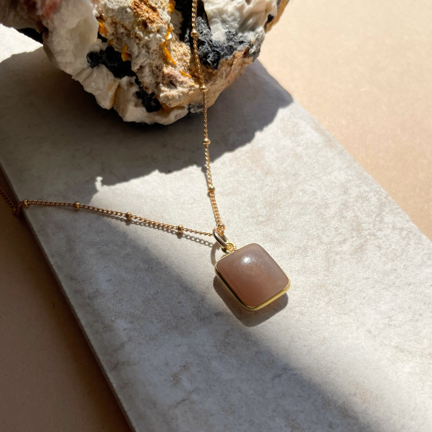 Peach Moonstone Gem Slice Necklace | Inner Strength (Gold Plated)