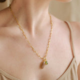 Peach Moonstone & Peridot Duo Dome Necklace (Gold)