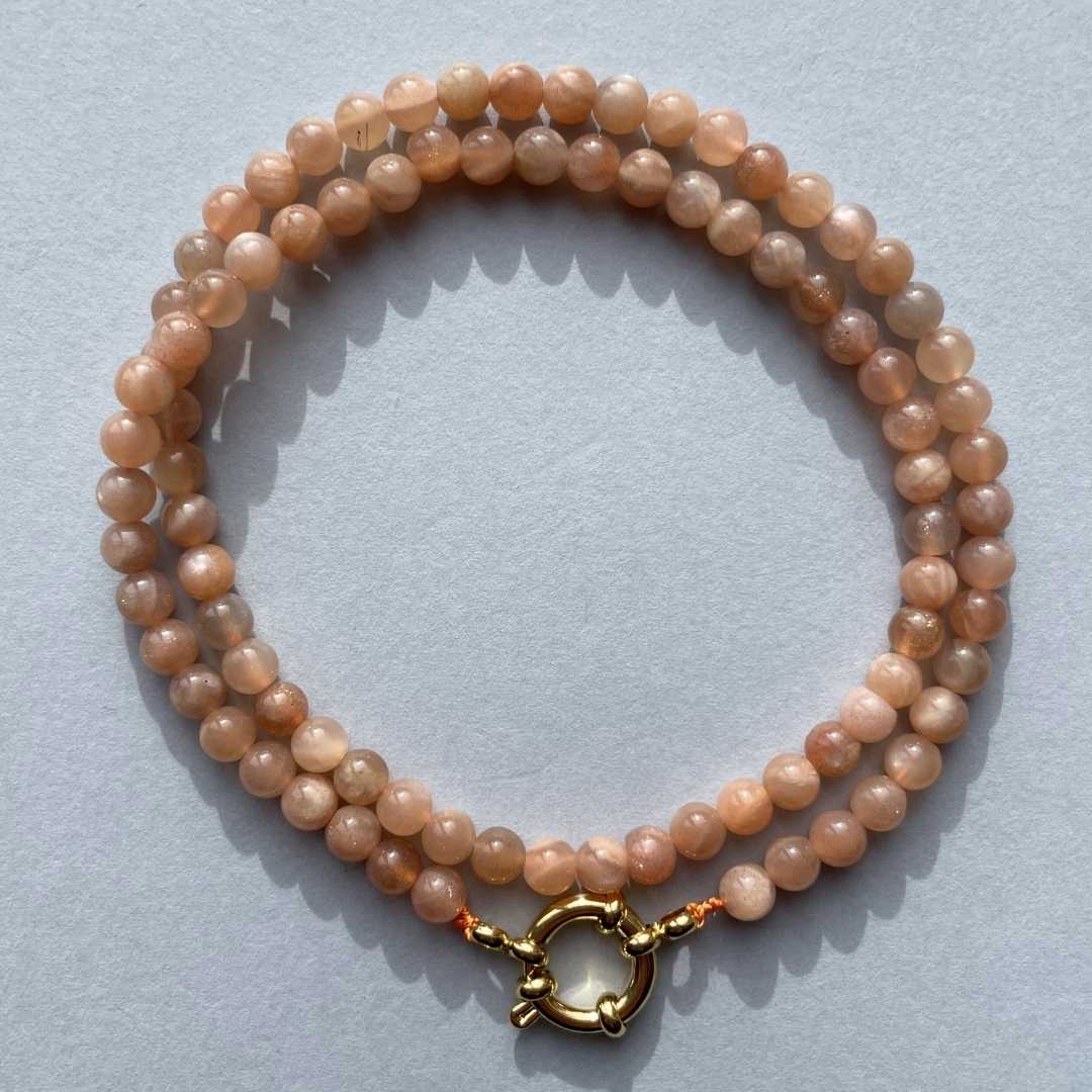 Peach Moonstone Beaded Strand Necklace | Inner Strength (Gold)