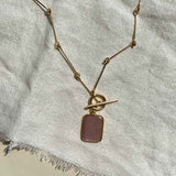 Peach Moonstone Large Gem Slice Bone Chain Necklace | Inner Strength (Gold)