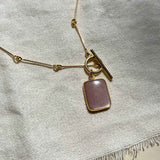 Peach Moonstone Large Gem Slice Bone Chain Necklace | Inner Strength (Gold)