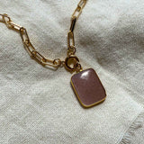 Peach Moonstone Large Gem Slice Chunky Chain Necklace | Inner Strength (Gold Plated)