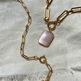Peach Moonstone Large Gem Slice Chunky Chain Necklace | Inner Strength (Gold Plated)