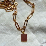 Peach Moonstone Large Gem Slice Chunky Chain Necklace | Inner Strength (Gold Plated)
