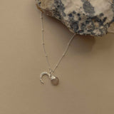 Peach Moonstone Tumbled & Moon Necklace | Inner Strength (Silver)