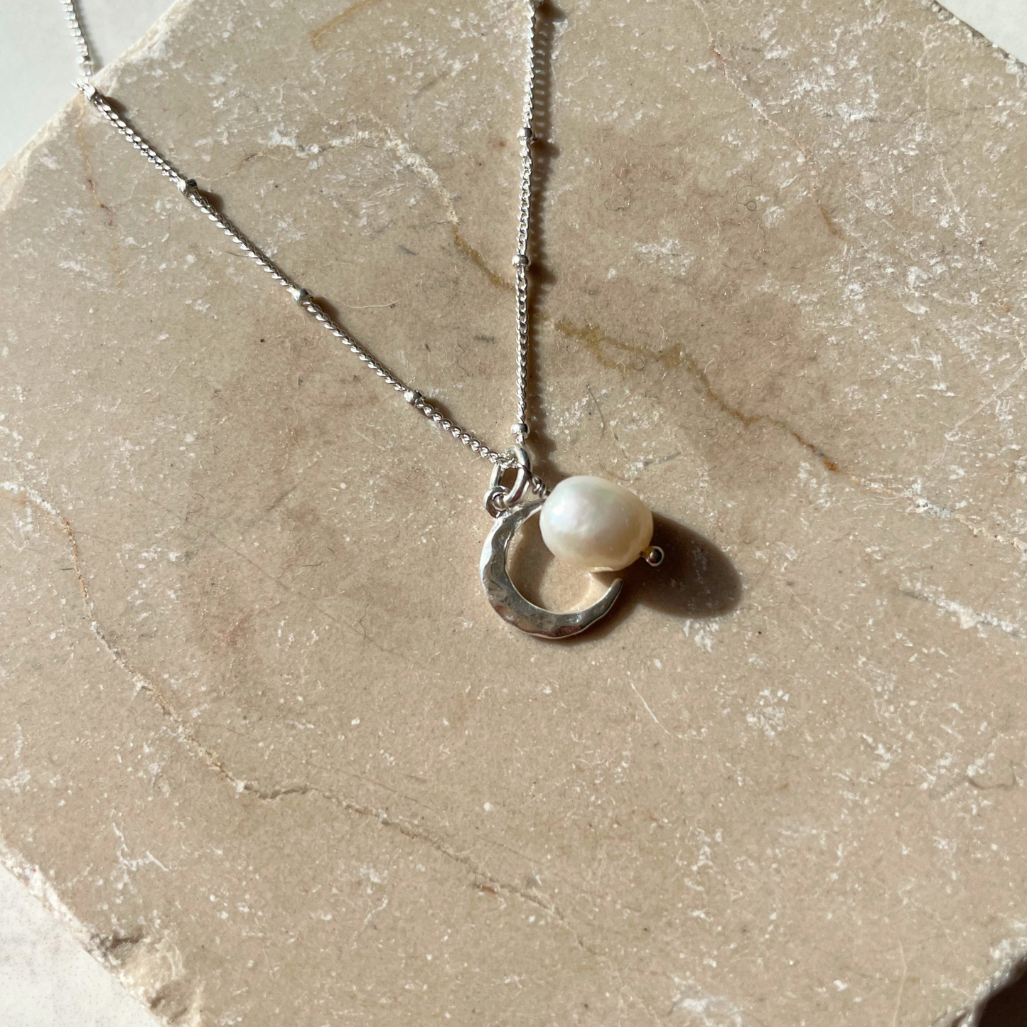 Bridesmaid | Tumbled Gemstone & Moon Necklace (Silver)
