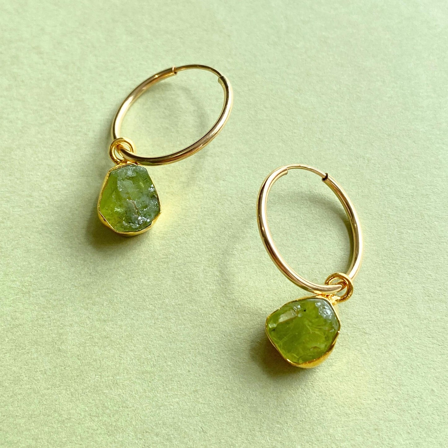 Peridot Carved Hoop Earrings | Wellbeing (Gold Fill)