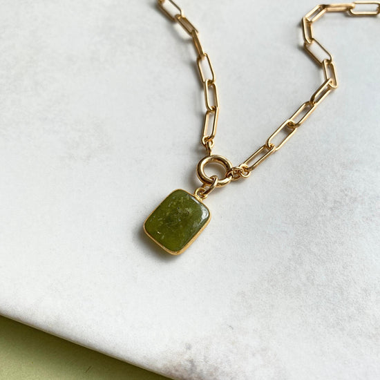 Peridot Gem Slice Chunky Chain Necklace | Wellbeing (Gold Plated)