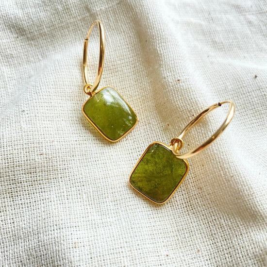 Peridot Gem Slice Hoop Earrings | Wellbeing (Gold Fill)