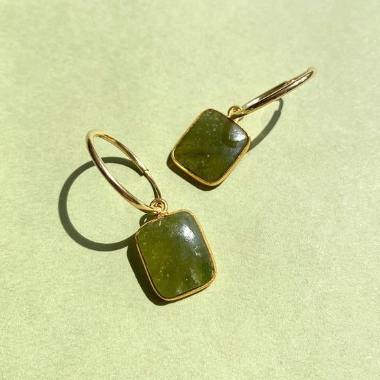 Peridot Gem Slice Hoop Earrings | Wellbeing (Gold Fill)