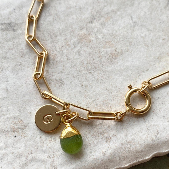 Peridot Tiny Tumbled Chunky Chain Bracelet | Wellbeing (Gold Plated)