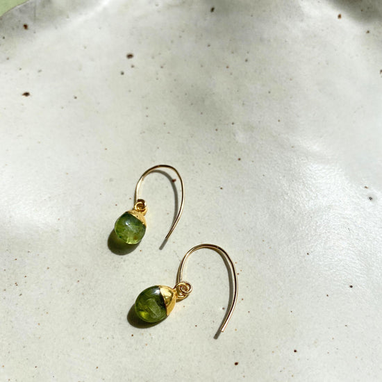 Peridot Tiny Tumbled Ear Wire Earrings | Wellbeing (Gold Fill)