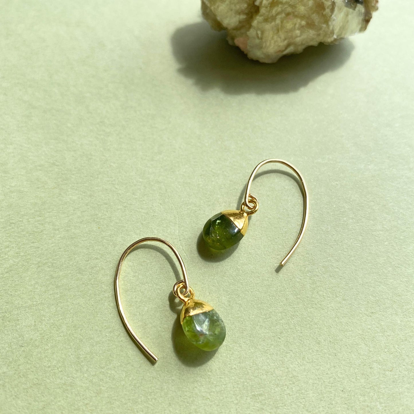 Peridot Tiny Tumbled Ear Wire Earrings | Wellbeing (Gold Fill)