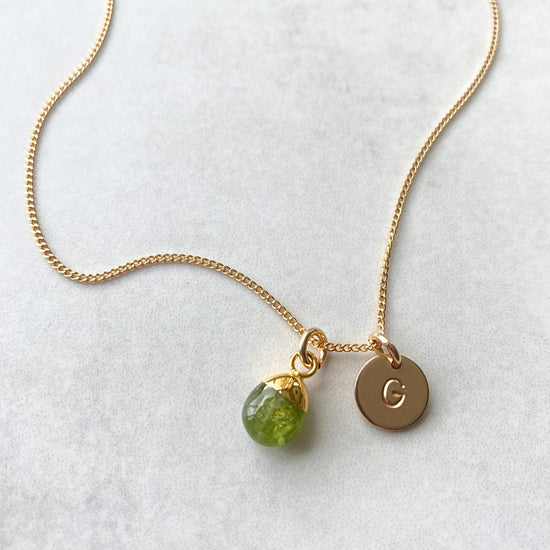Peridot Tiny Tumbled Necklace | Wellbeing (Gold Plated)