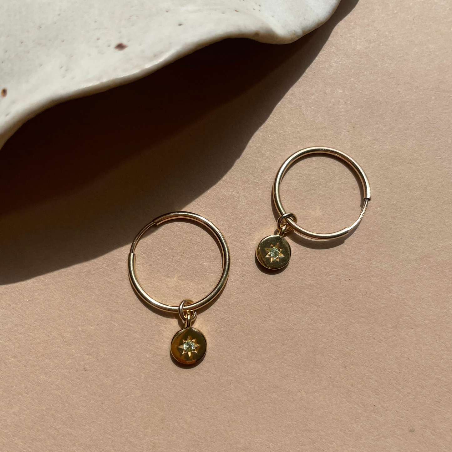 Peridot Guiding Star Birthstone Hoop Earrings | August (Gold Fill)