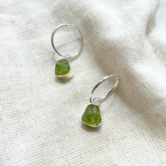 Peridot Carved Hoop Earrings | Wellbeing (Sterling Silver)