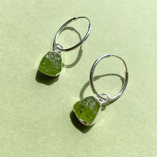 Peridot Carved Hoop Earrings | Wellbeing (Sterling Silver)