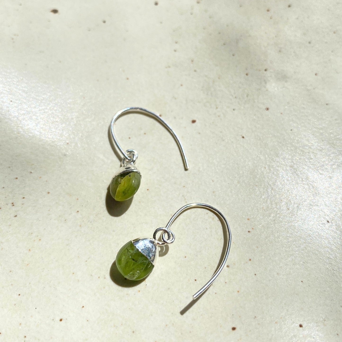 Peridot Tiny Tumbled Ear Wire Earrings | Wellbeing (Silver)