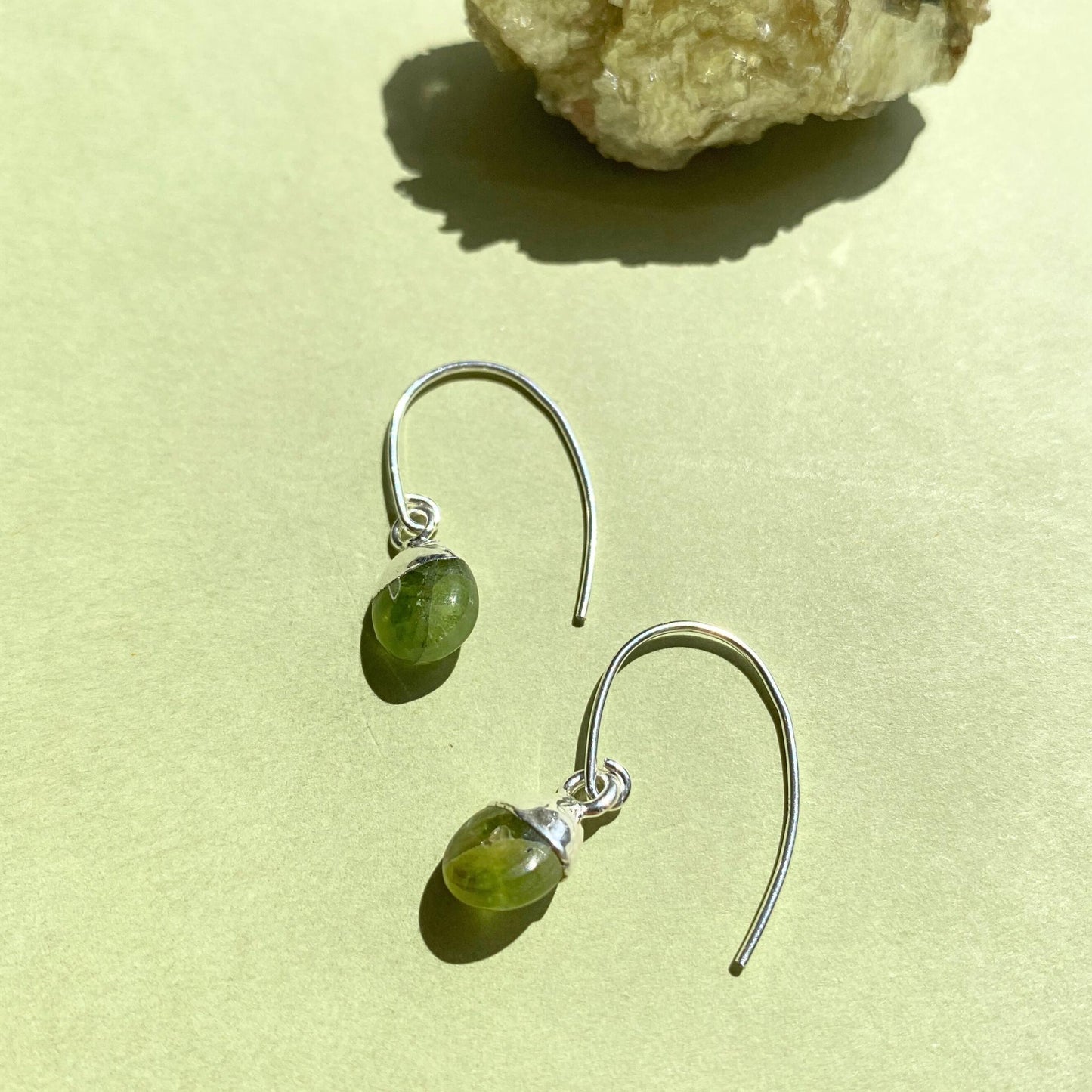 Peridot Tiny Tumbled Ear Wire Earrings | Wellbeing (Silver)